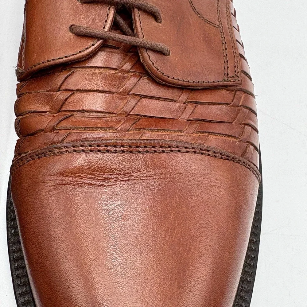 10 M JOHNSTON &‎ MURPHY COGNAC TAN WOVEN LACE-UP OXFORD DRESS SHOES